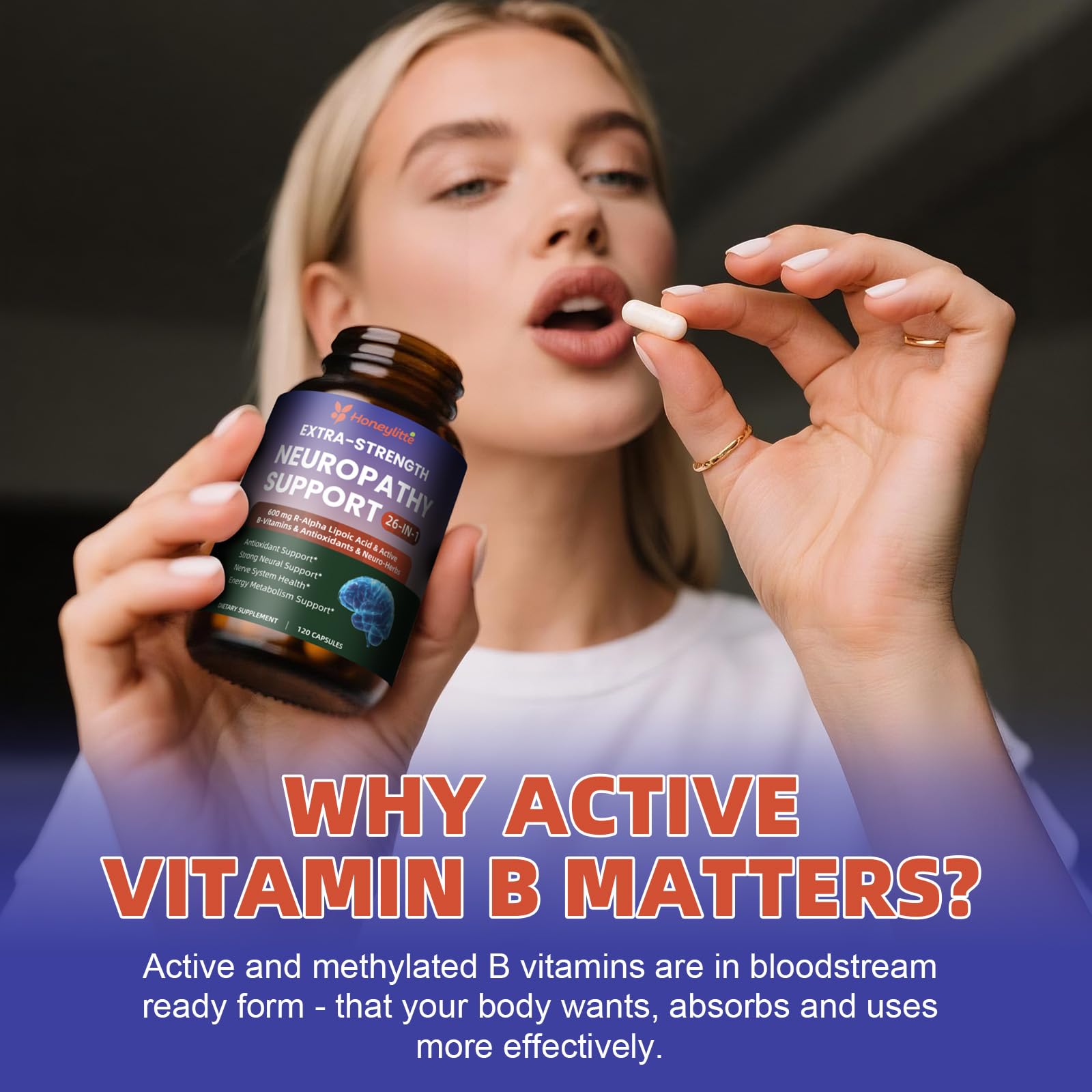 Honeylitte Lion’s mane Gotu Kola blend visual emphasizing nerve signaling and circulation benefits