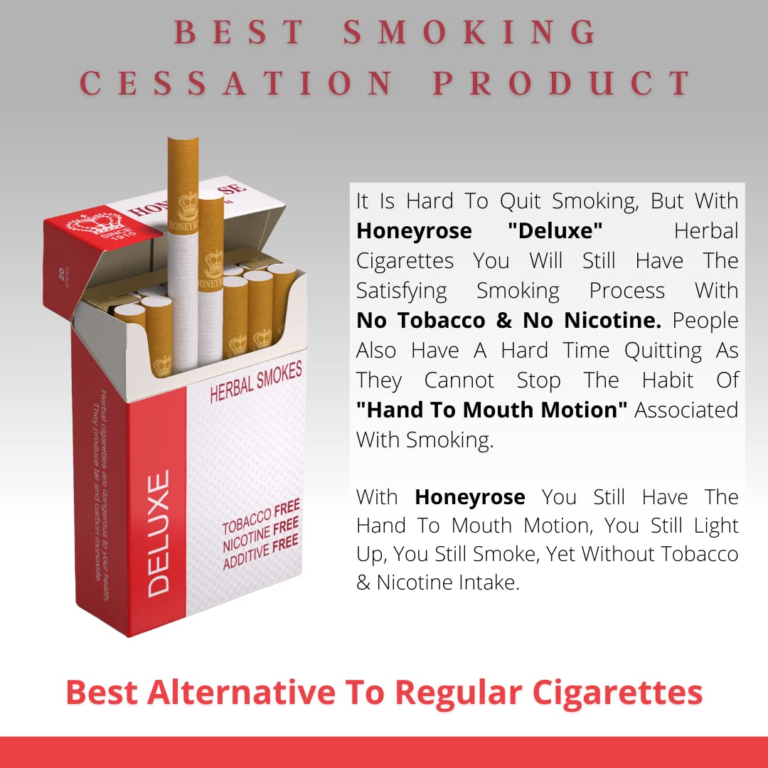 Honeyrose Deluxe herbal cigarette stick, nicotine-free format offering a natural, flavorful experience.