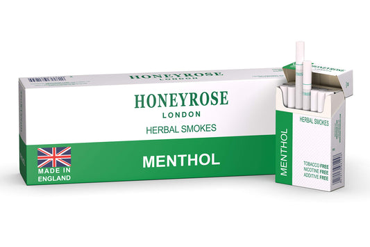 Honeyrose Menthol herbal sticks pack view, a nicotine-free alternative for cravings.