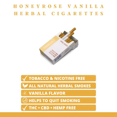 Honeyrose Vanilla carton back view with product details and safety info.