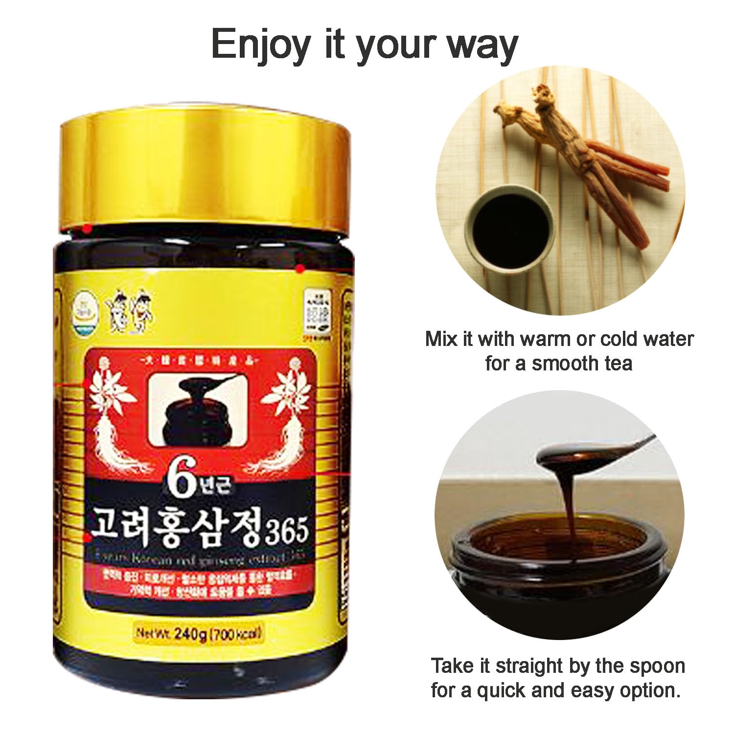 HongSamJeong glass bottle with herbal blend ingredients visualization