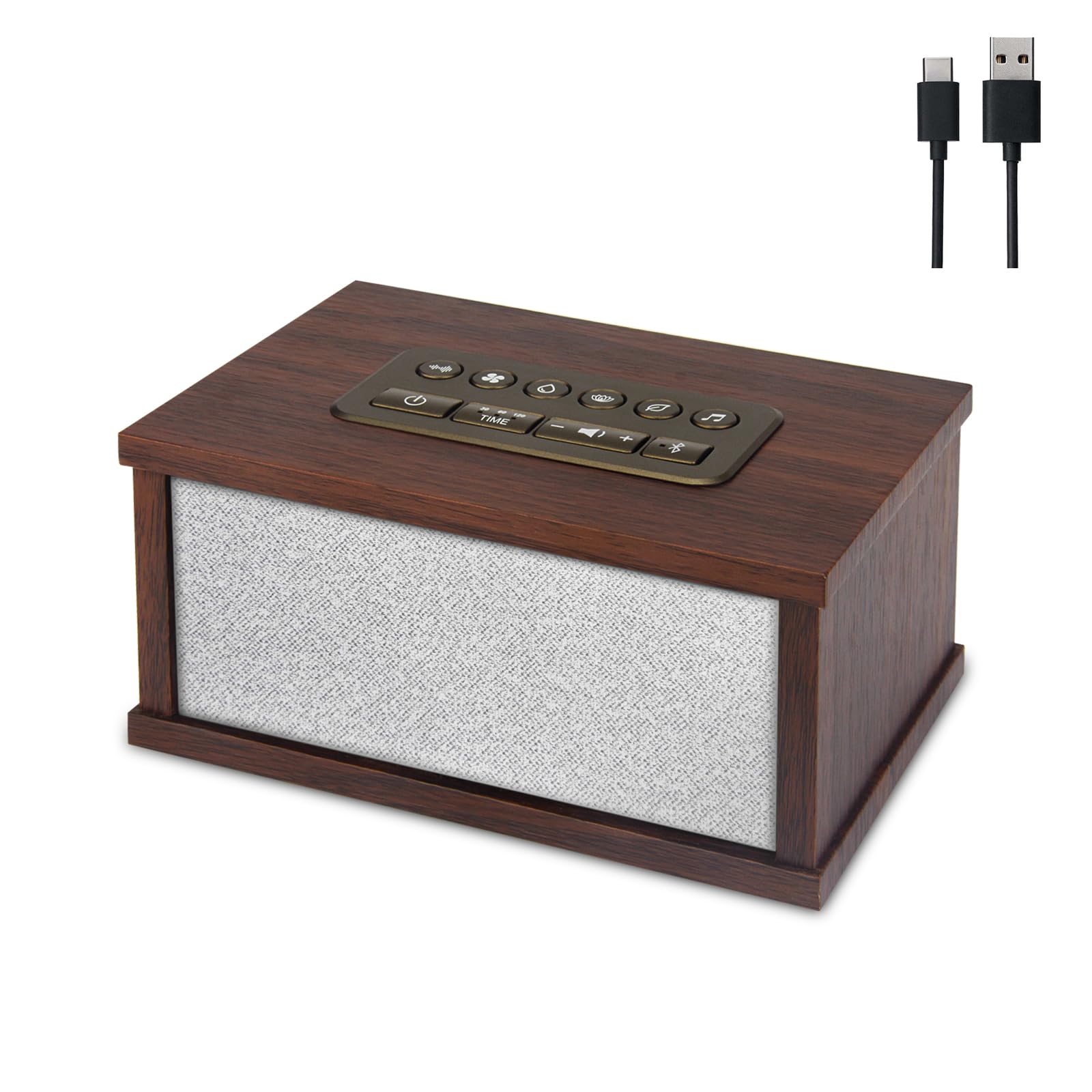 Hongut white noise sound machine front view, compact travel-ready sleep aid.