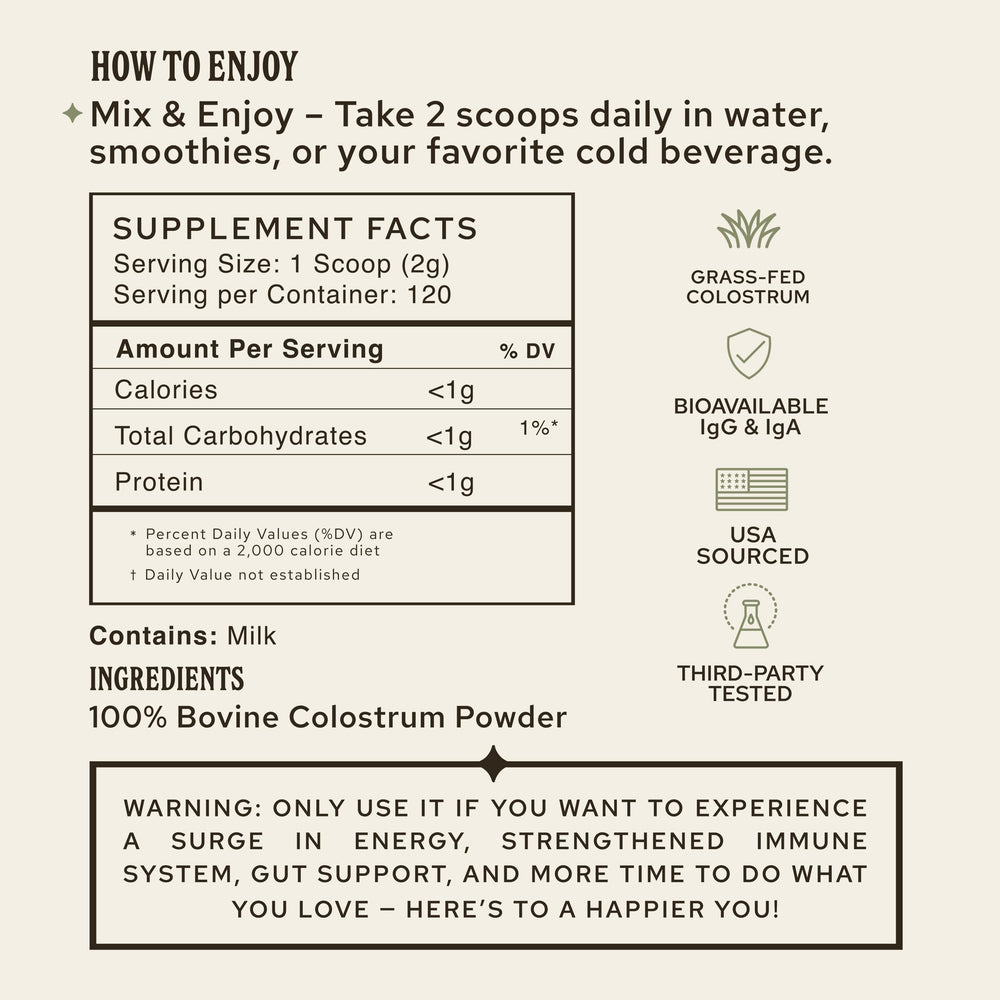 HONOR colostrum powder measuring scoop ready for daily shake mixes.