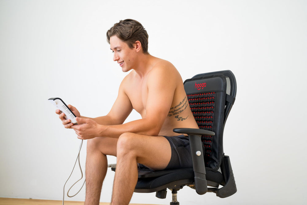 Hooga deep heat with low-frequency pulses helping relax muscles after activity.