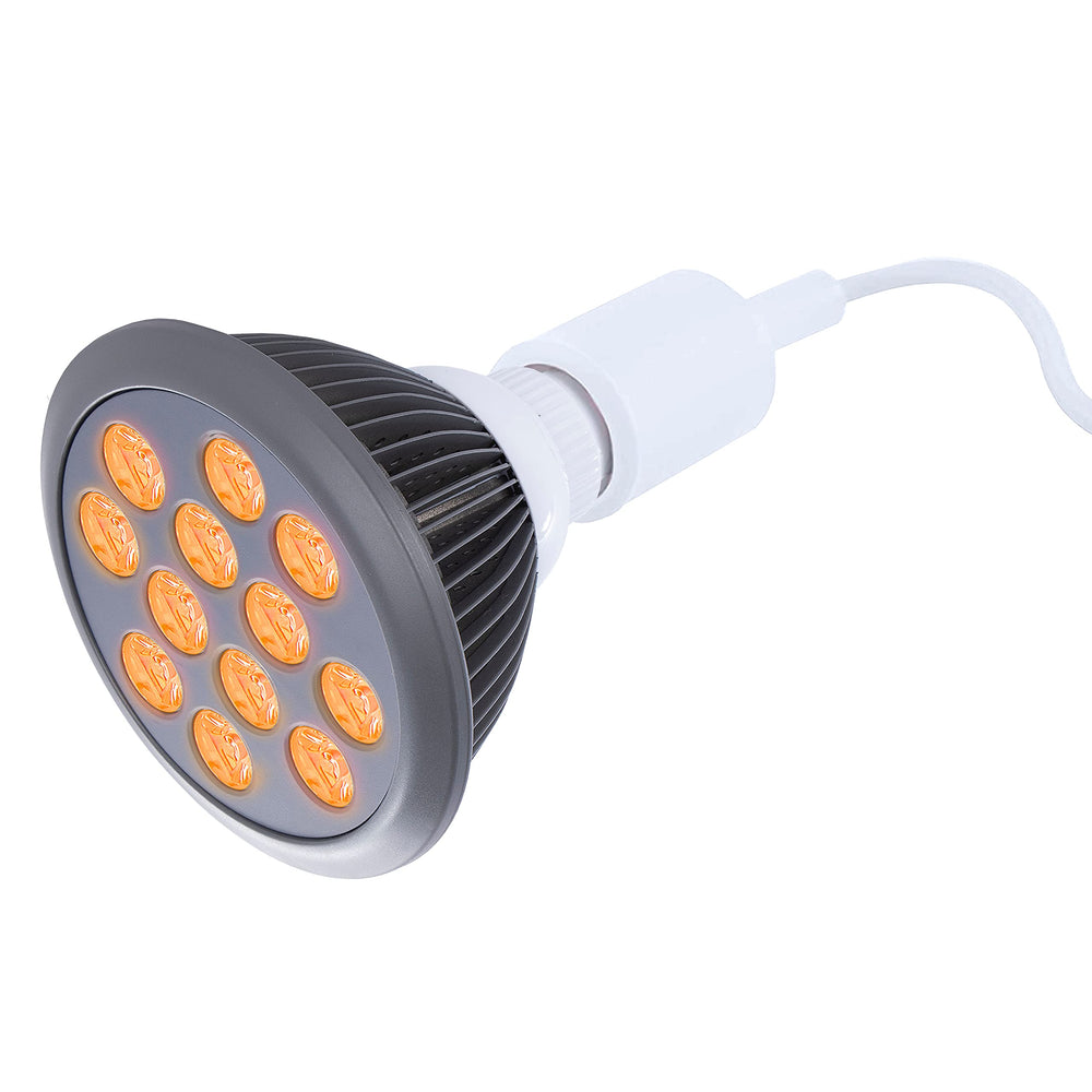 Hooga orange light therapy bulb emits 605 nm orange light for home sessions.
