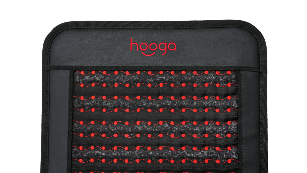 Hooga mat supports meditation or stretching with soothing warmth and gentle vibrations.