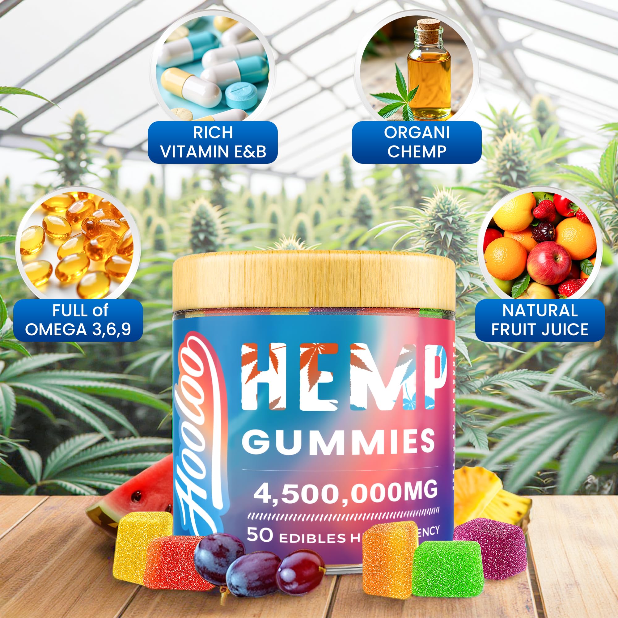 HOOLOO hemp gummies blueberry flavor image for evening wind-down