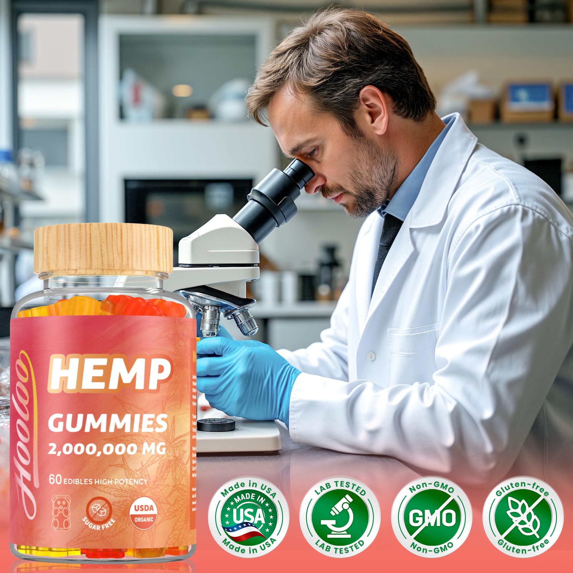 HOOLOO hemp gummies bottle top view, convenient evening ritual.