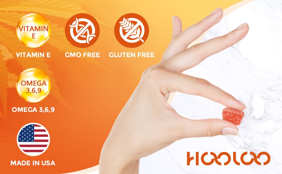 HOOLOO hemp gummies no artificial additives image emphasizes clean ingredients