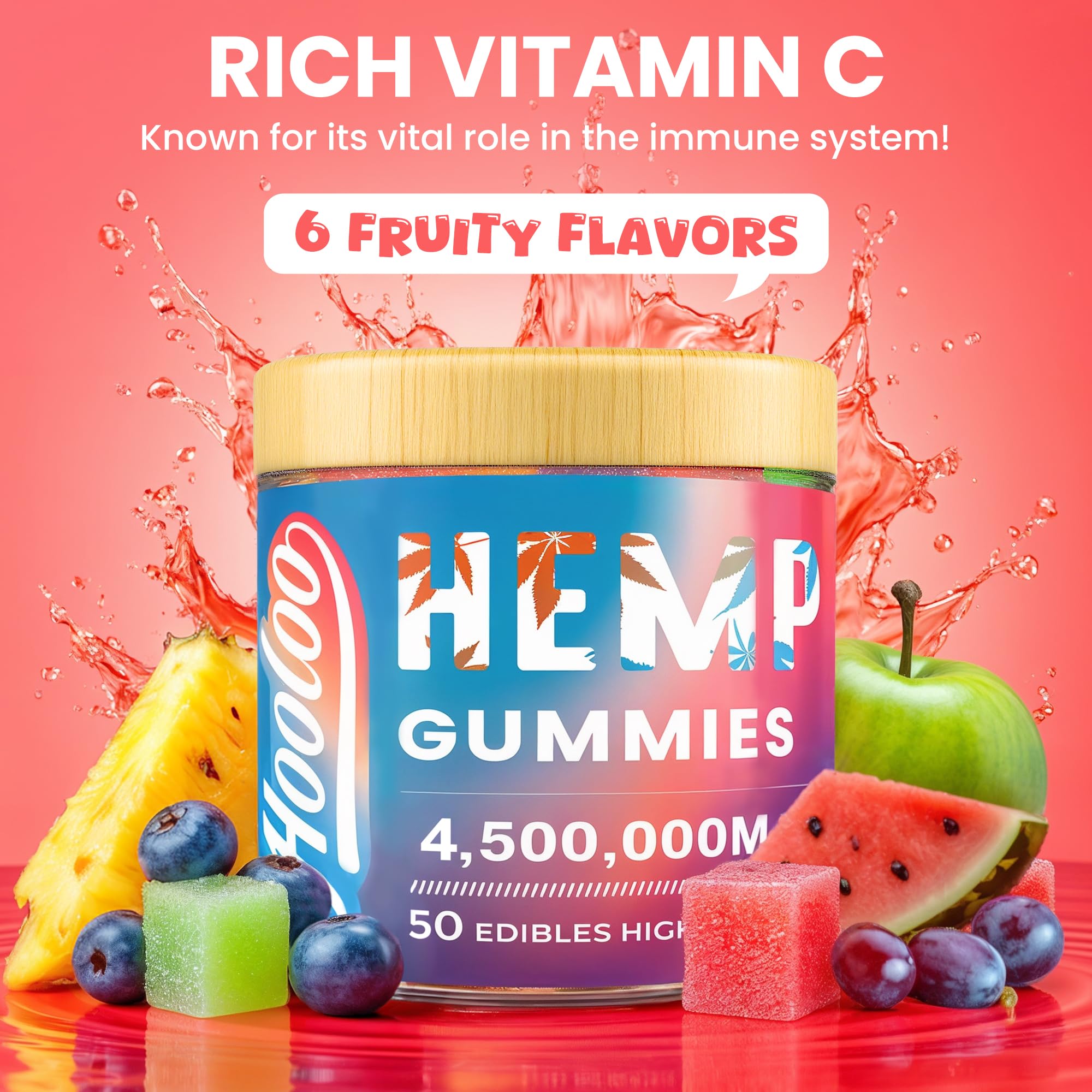 HOOLOO hemp gummies six-fruity flavors pack highlighting variety