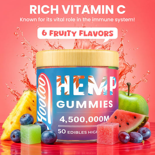 HOOLOO hemp gummies six-fruity flavors pack highlighting variety