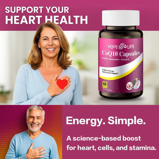 HOPE LIFE CoQ10 astaxanthin highlight emphasizing antioxidant support.