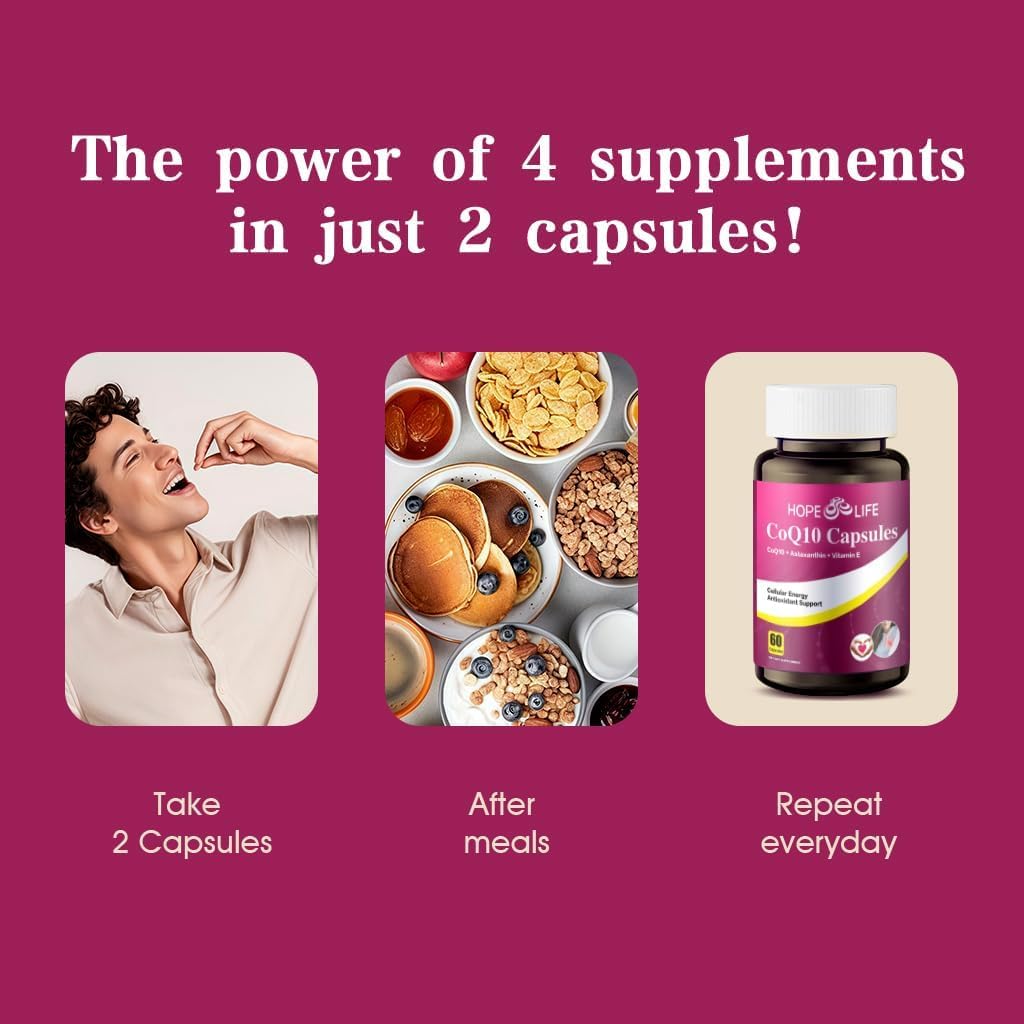 HOPE LIFE CoQ10 gluten-free and dairy-free non-GMO formulation suitable for sensitive diets.