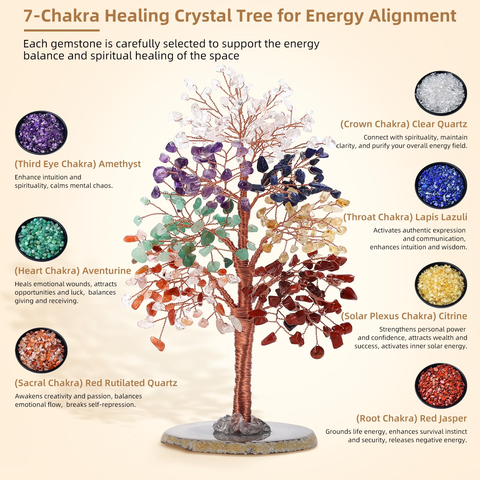 Hopeseed chakra beads close-up, vibrant colors for balanced ambiance.