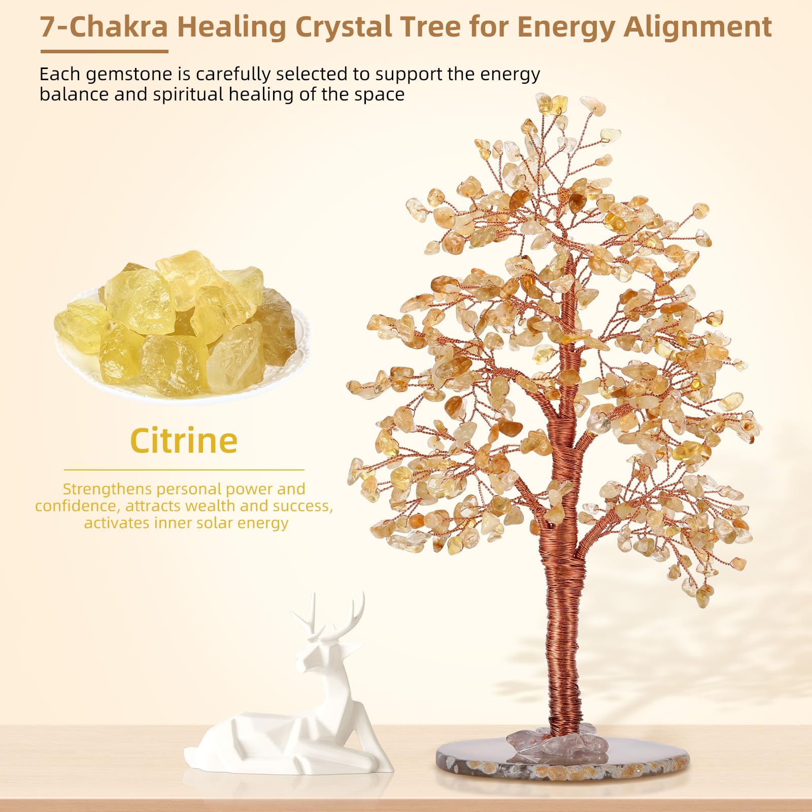 Hopeseed Citrine Chakra Tree with handcrafted branches elevates desk decor and energy.