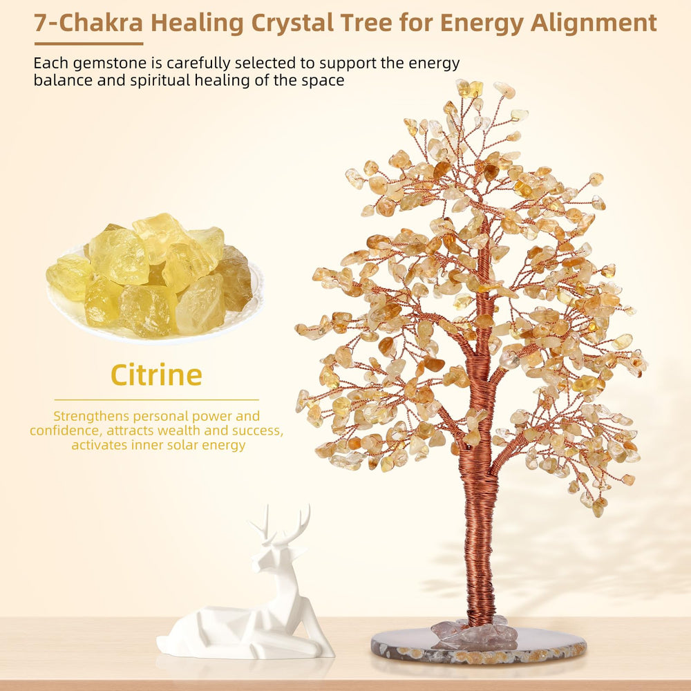 Hopeseed Citrine Chakra Tree with handcrafted branches elevates desk decor and energy.
