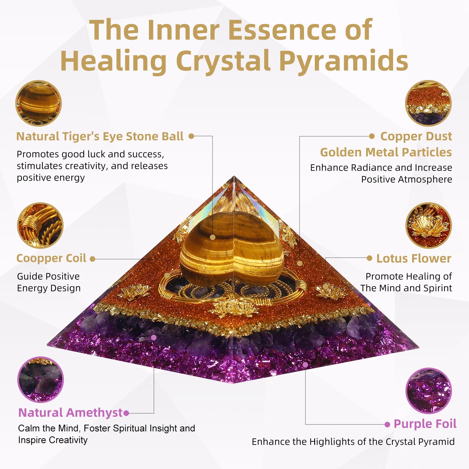 Hopeseed Orgone Pyramid tiger's eye ball grounding energy during yoga sessions