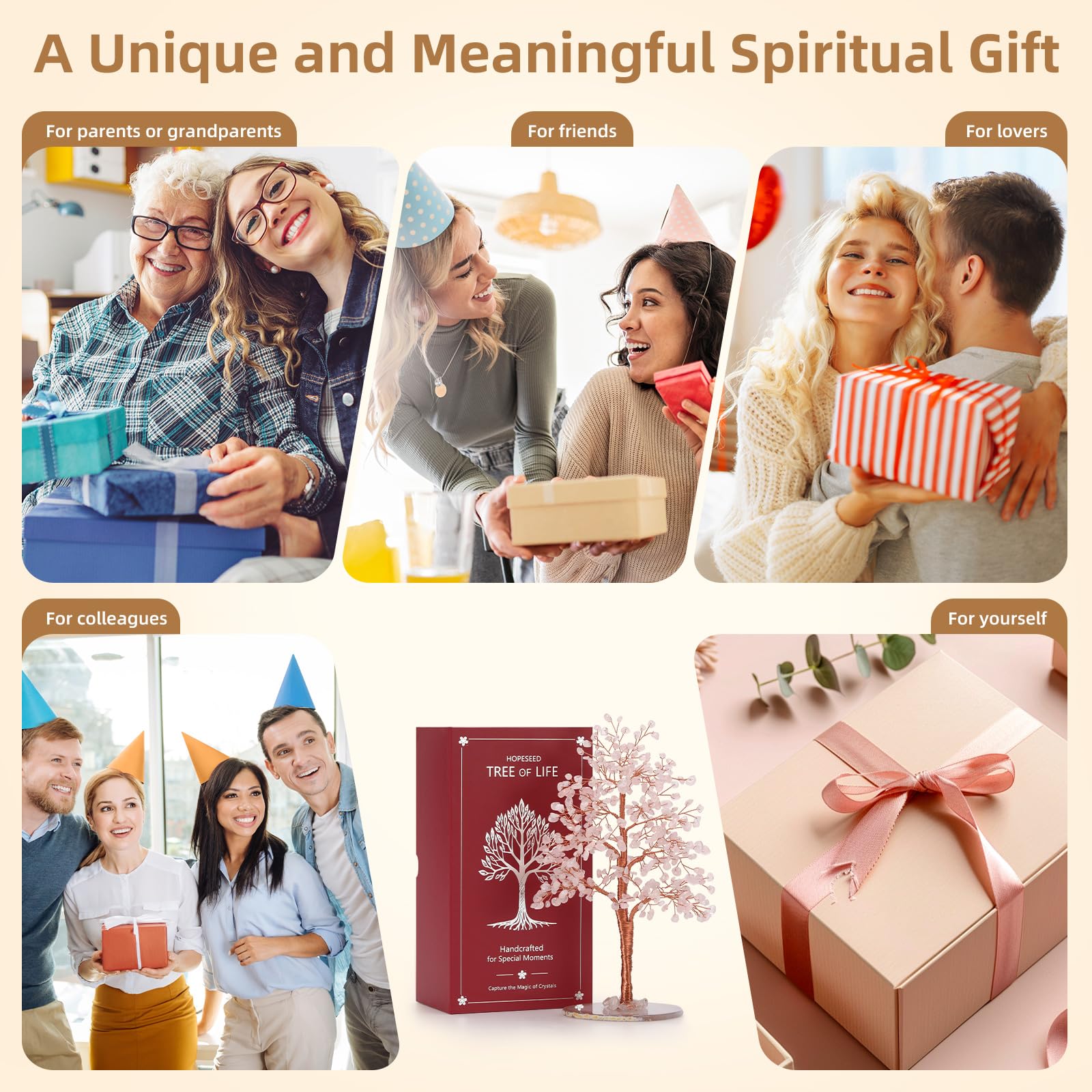 Hopeseed crystal tree decor enhances mood and complements meditation spaces.
