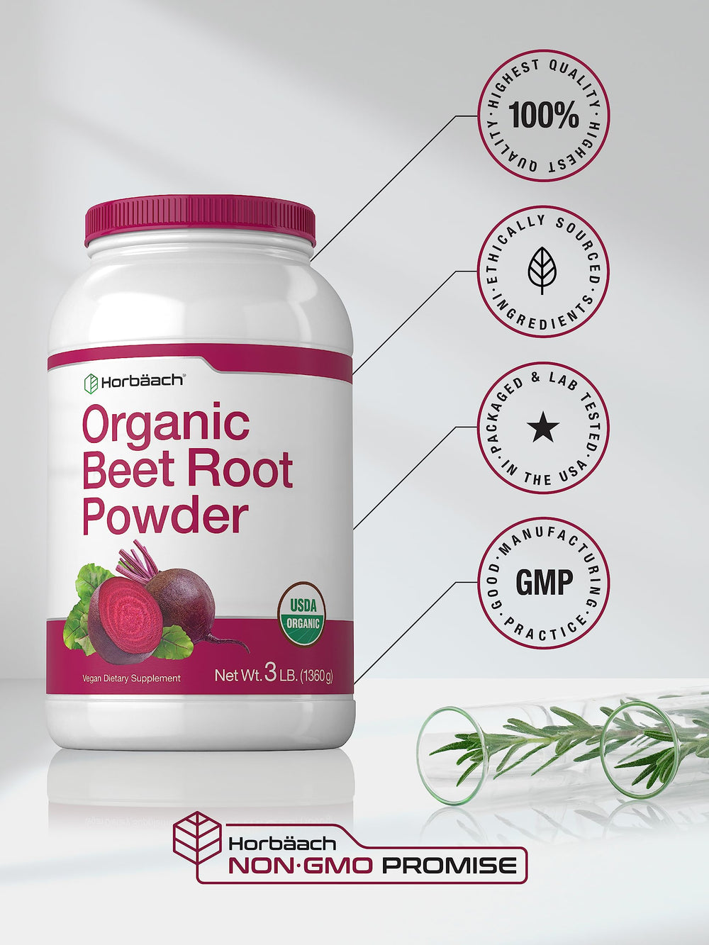 Horbäach beet root powder dissolving in water for quick mix