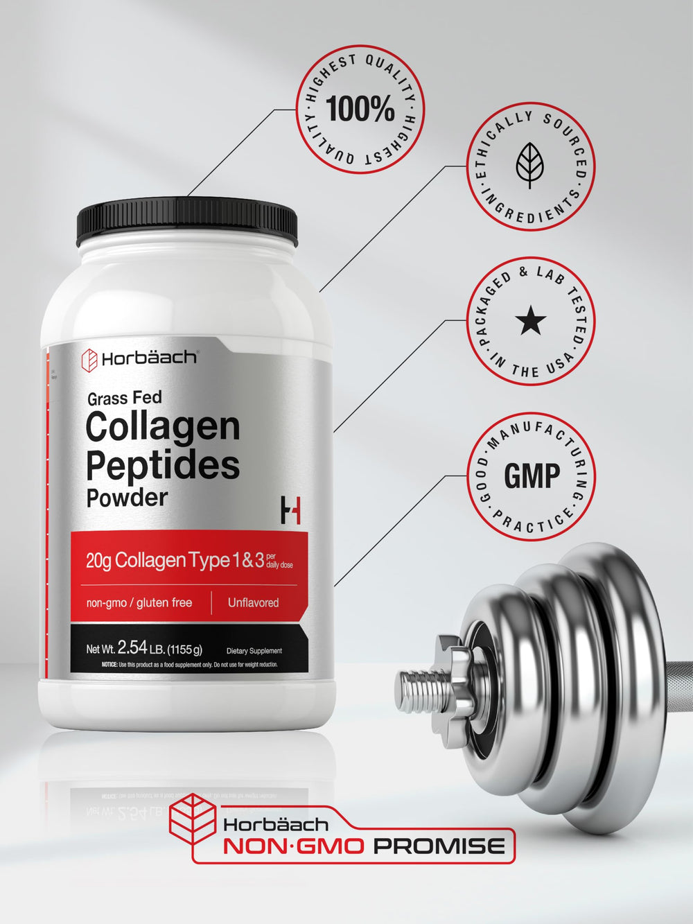 Horbaach Collagen Peptides pouring into blender bottle for drinks