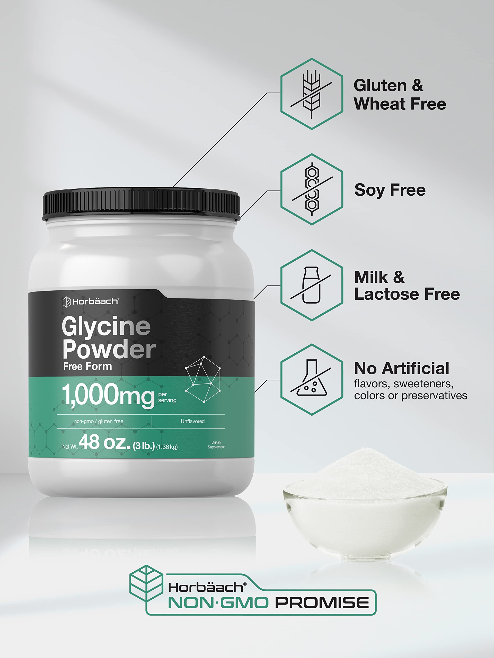 Glycine powder being stirred into water to show easy mixability.