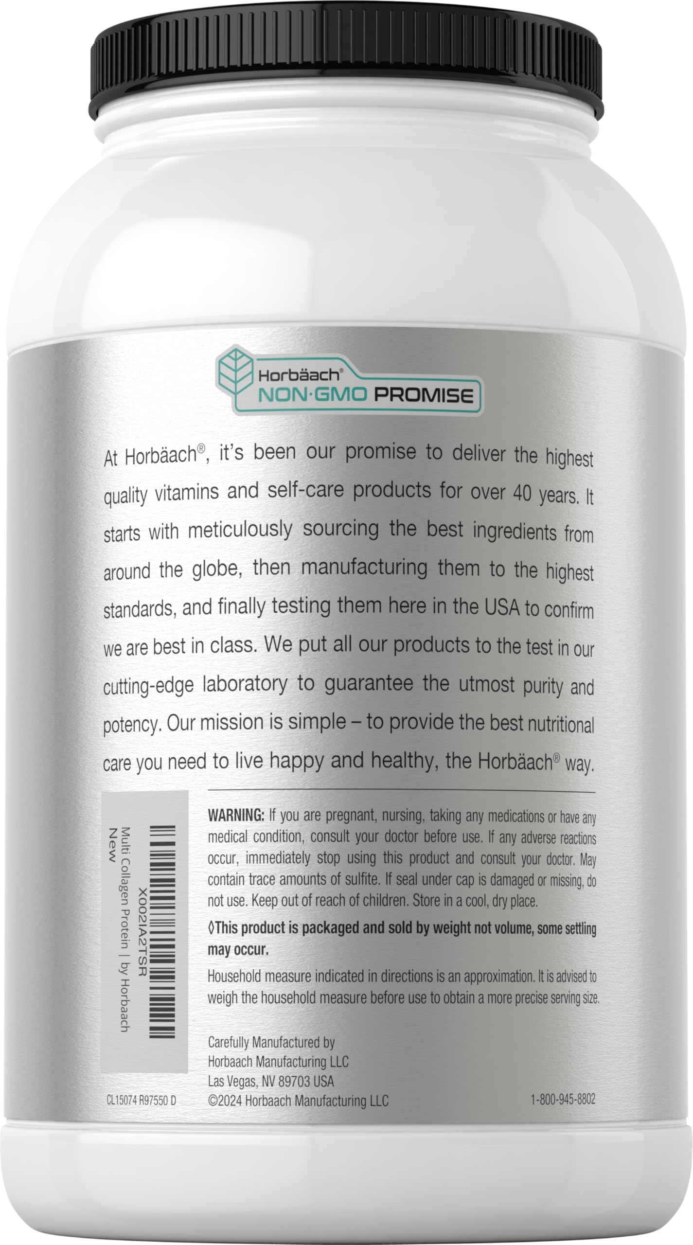 Horbaach Multi Collagen powder label close-up showing blend of collagen types I–X.