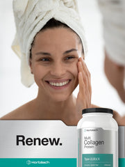 Horbaach packaging angle shot highlighting 32 oz bottle of collagen powder.