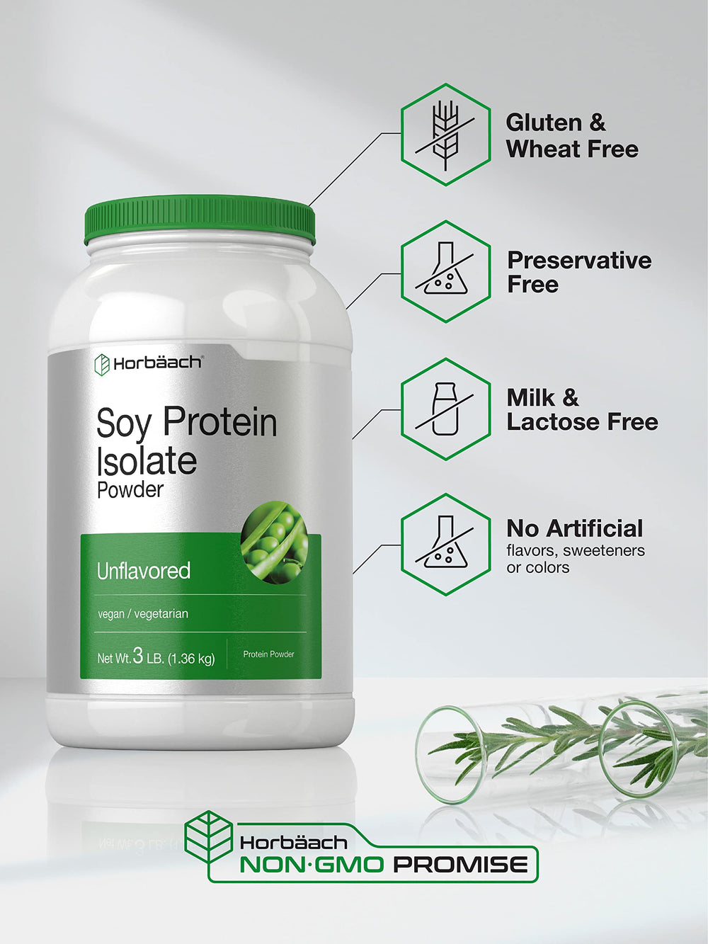 Horbaach unflavored soy protein isolate, flavor-neutral base for recipes.