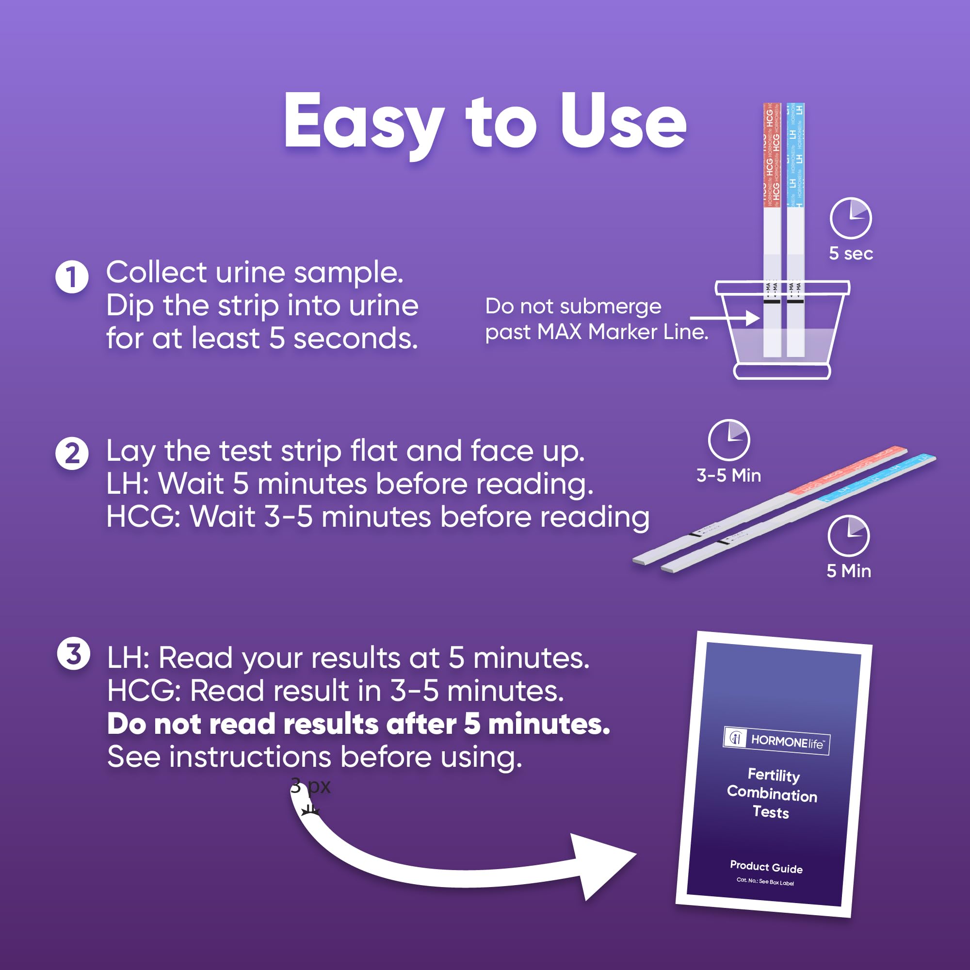 HORMONElife LH test strip displays rapid LH surge indicators.