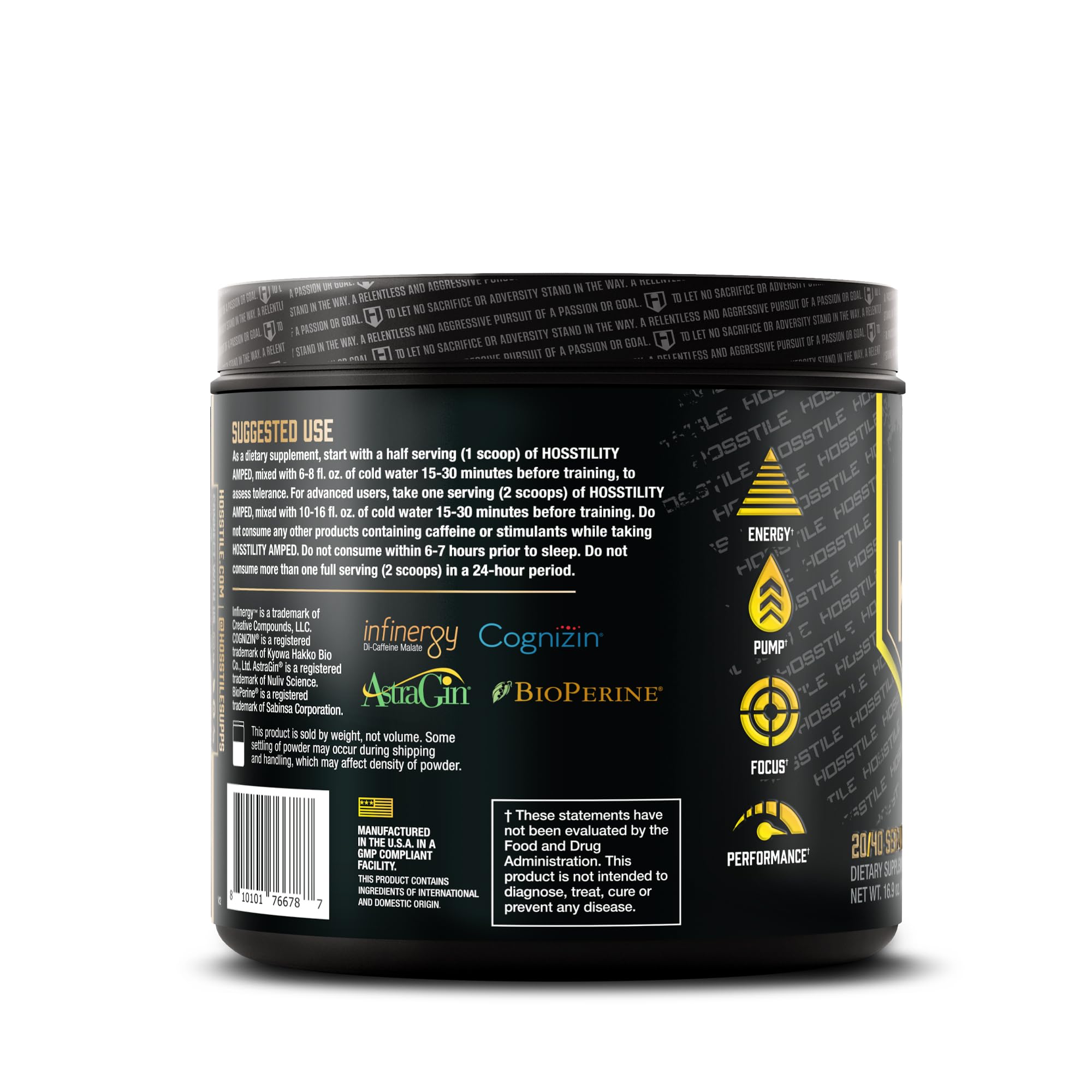 HOSSTILE Amped glass with powder ready to mix for pre-workout use