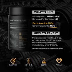 HOSSTILE Beta-Alanine powder label highlights a clean, non-GMO formula.