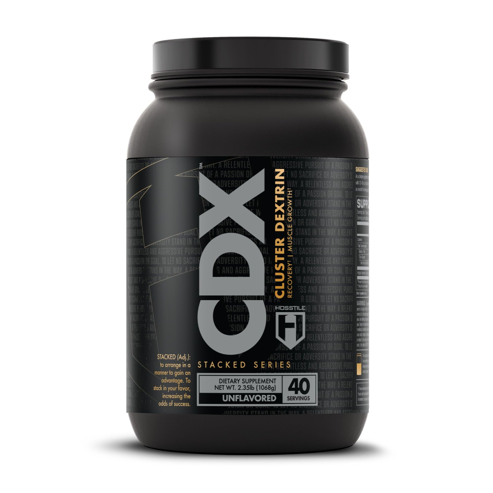 HOSSTILE CDX Cluster Dextrin powder bottle for fast-acting carbs during workouts.