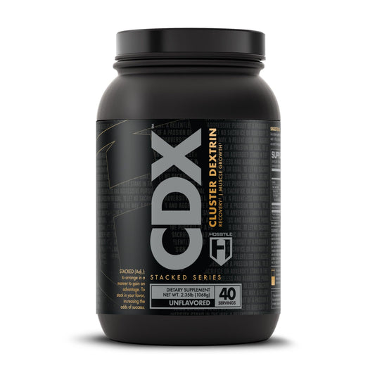 HOSSTILE CDX Cluster Dextrin powder bottle for fast-acting carbs during workouts.