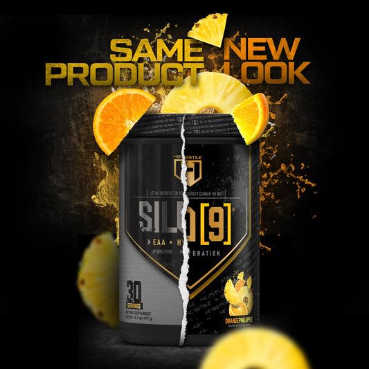 HOSSTILE SILO[9] EAA orange pineapple glass mix delivers smooth intra-workout flavor.