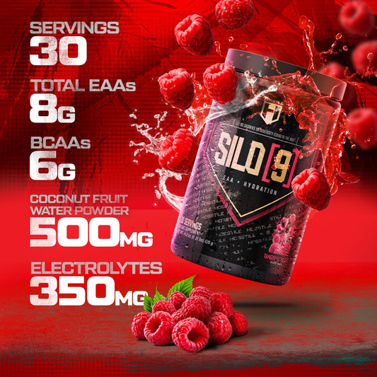 SILO9 scoop with powder ready to mix for intra-workout hydration.