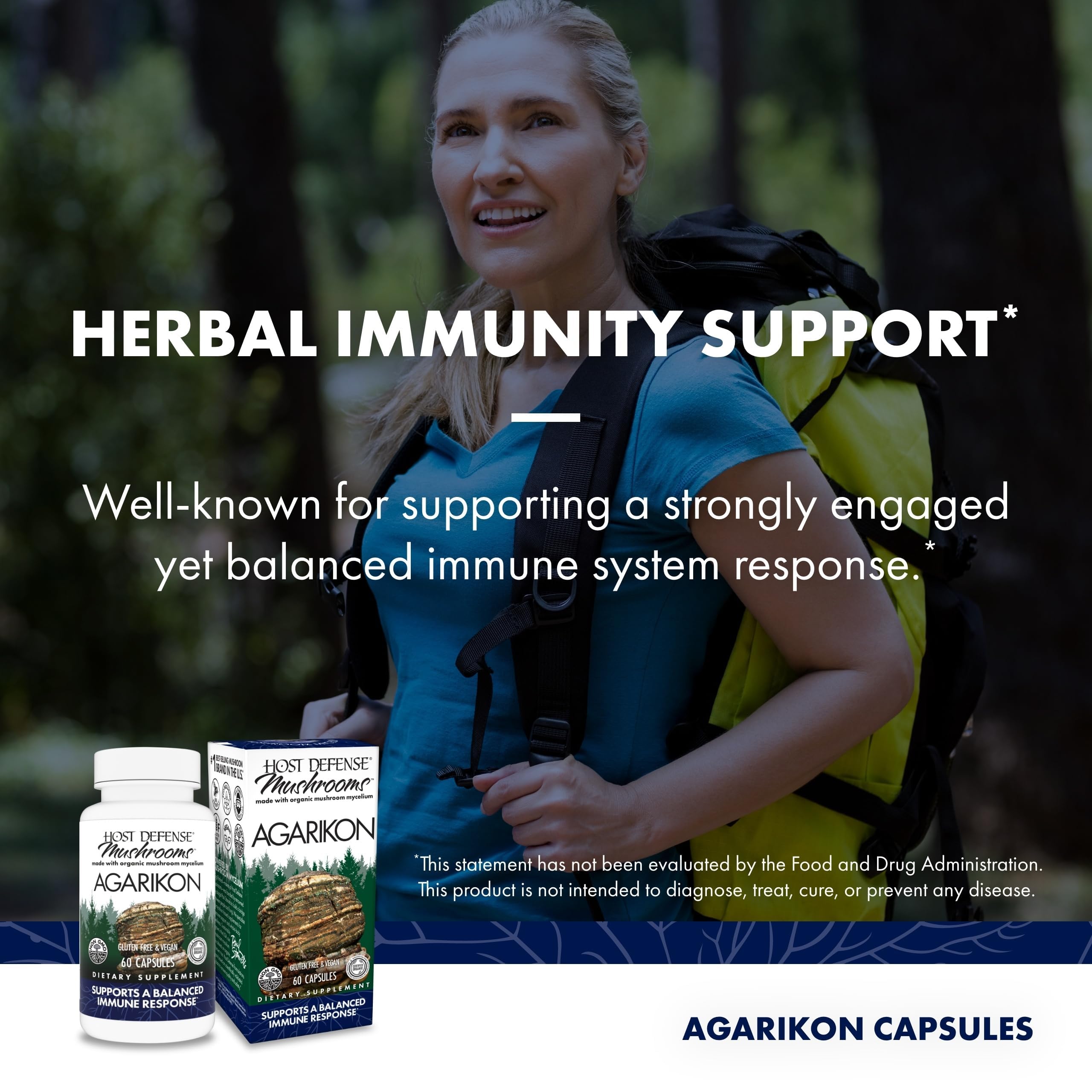 Host Defense Agarikon capsules feature USA-grown organic ingredients.