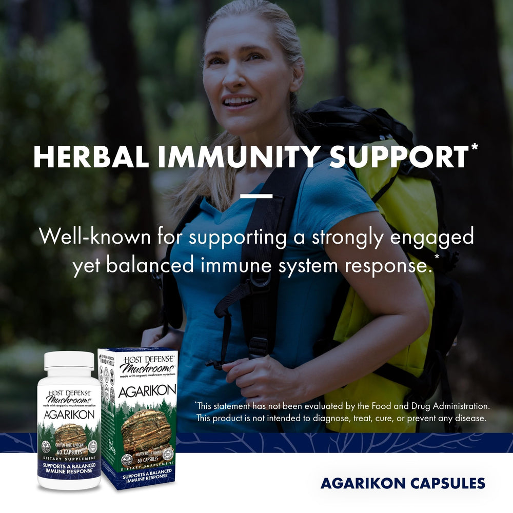 Host Defense Agarikon capsules feature USA-grown organic ingredients.