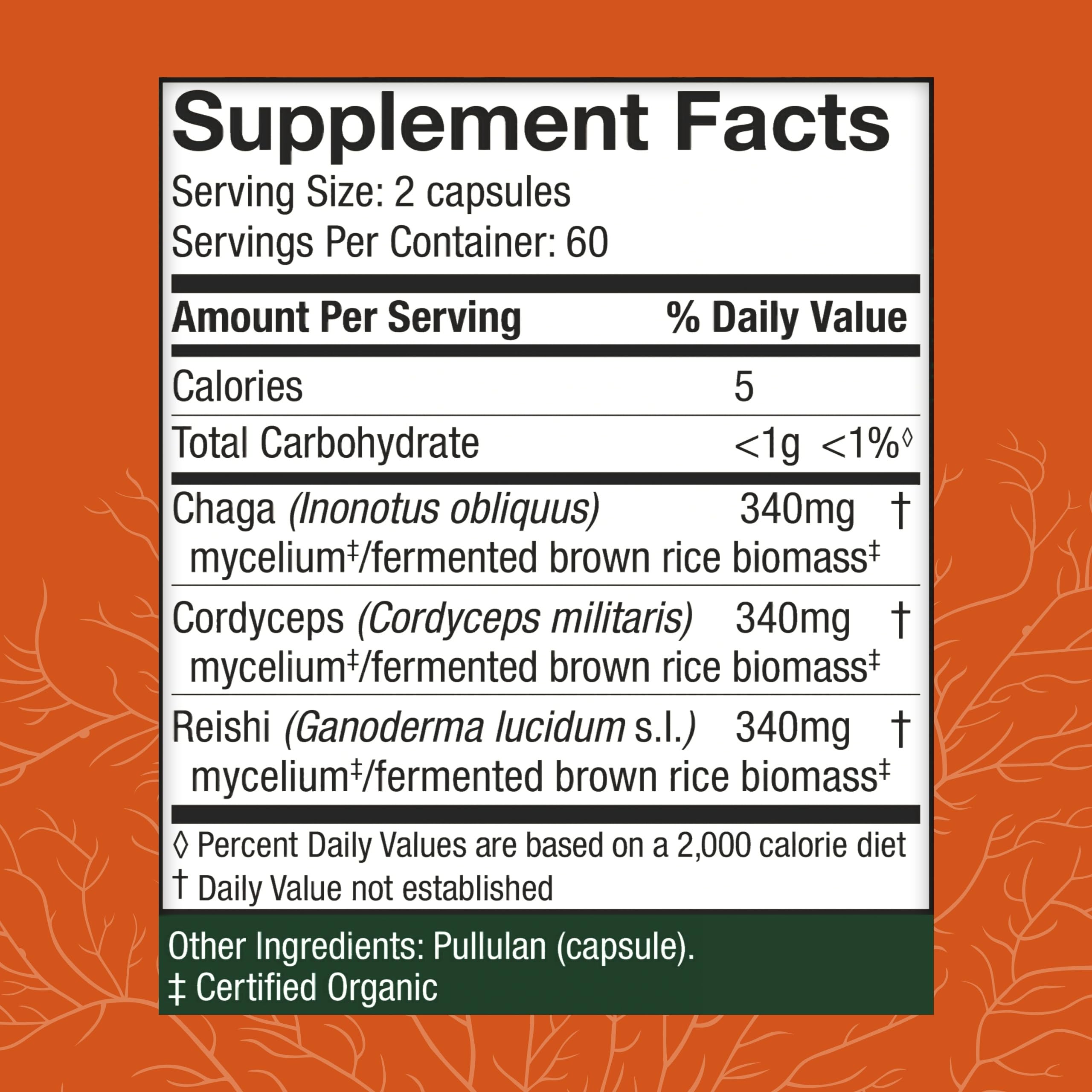 Host Defense Breathe Capsules bottle back with ingredients and dosage information