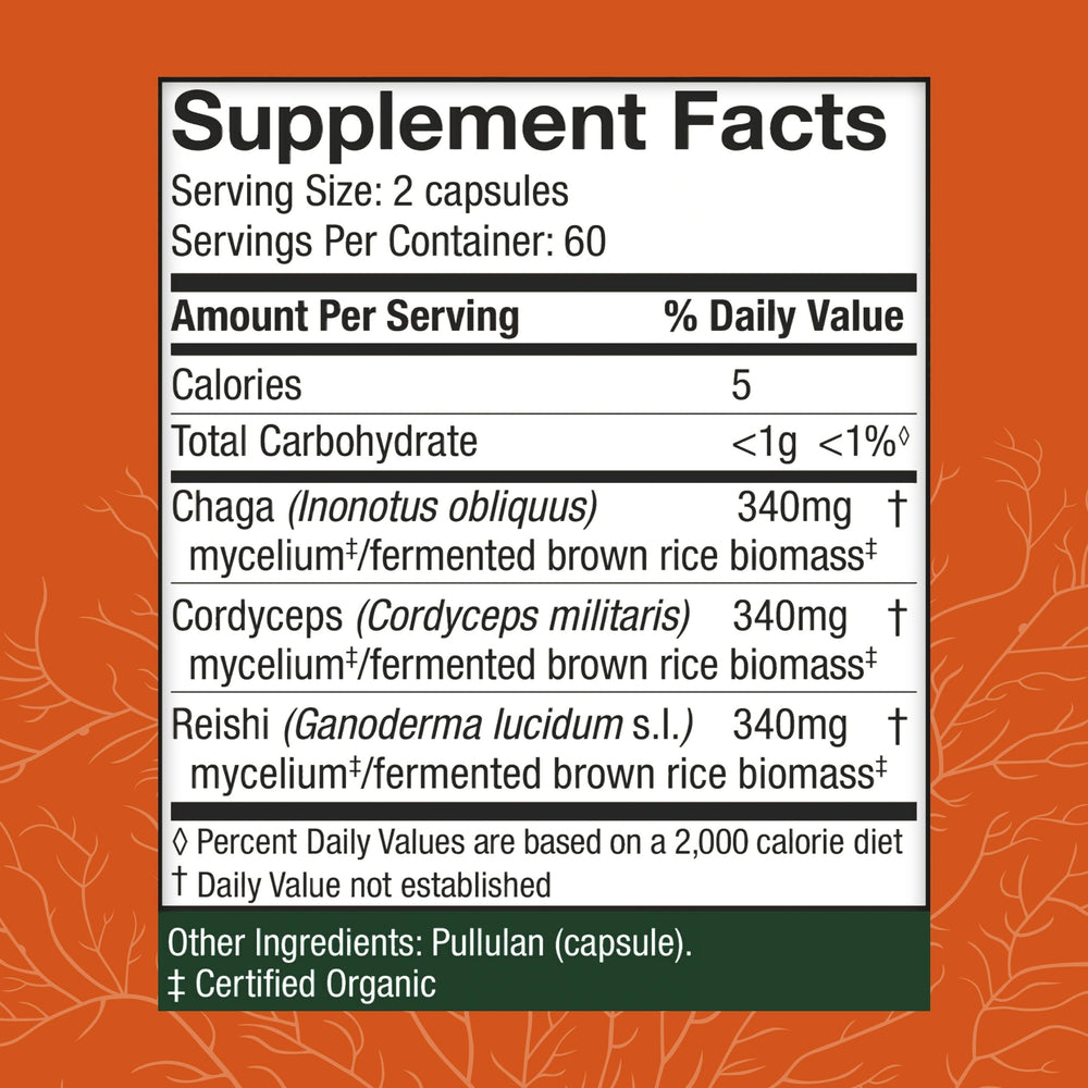 Host Defense Breathe Capsules bottle back with ingredients and dosage information