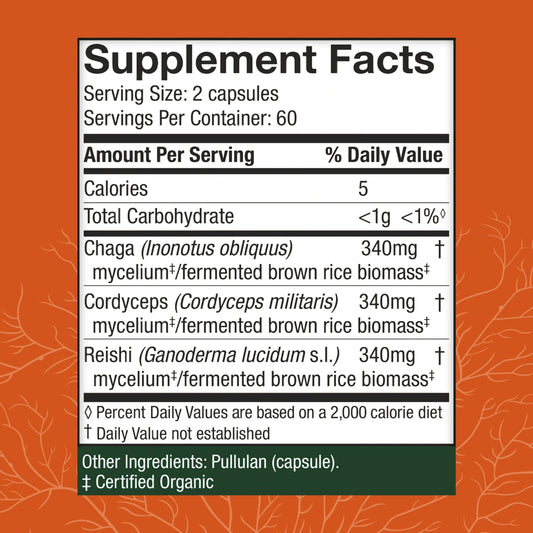 Host Defense Breathe Capsules bottle back with ingredients and dosage information