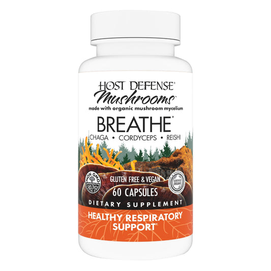 Host Defense Breathe capsules bottle front for daily respiratory support.
