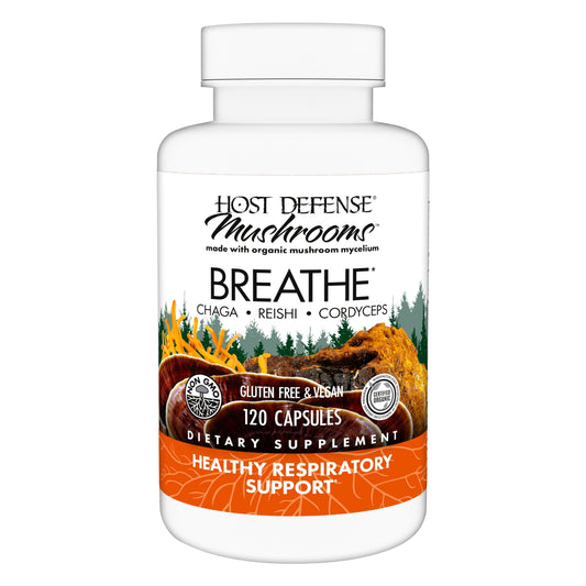 Host Defense Breathe Capsules bottle front showing immune and respiratory support packaging