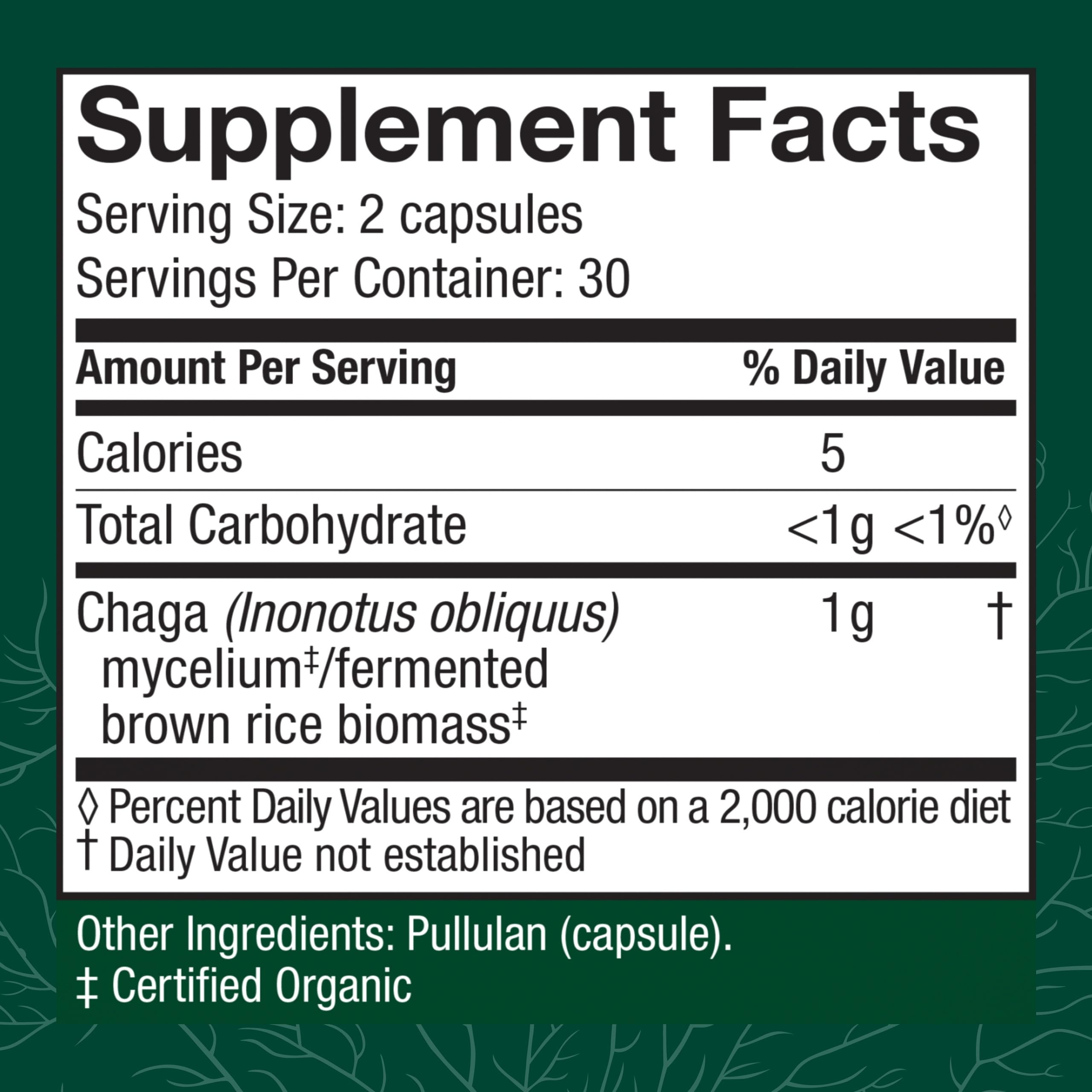 Host Defense Chaga Capsules close-up, suggesting antioxidant activity in a daily routine