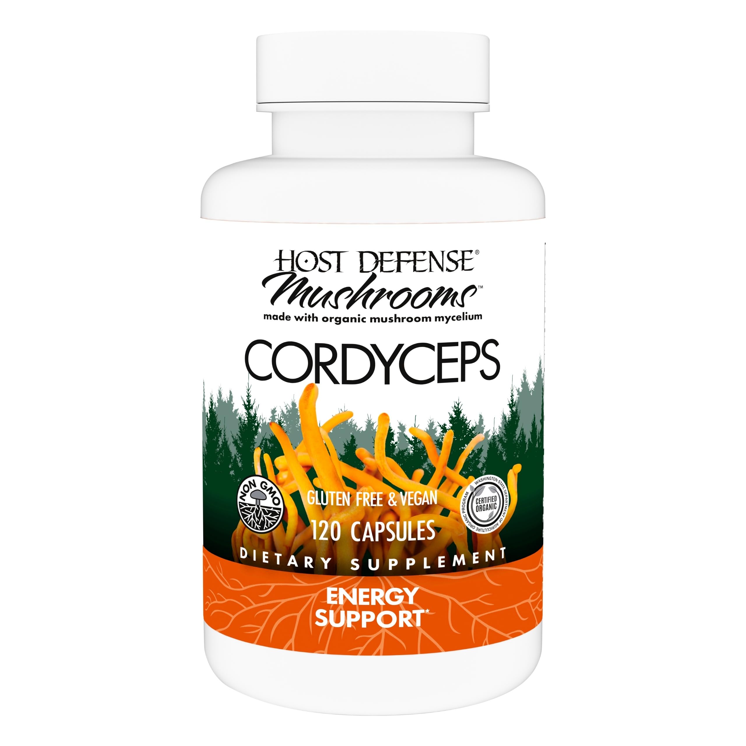 Host Defense Cordyceps capsules bottle front for immune and energy support