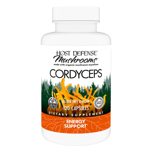 Host Defense Cordyceps capsules bottle front for immune and energy support