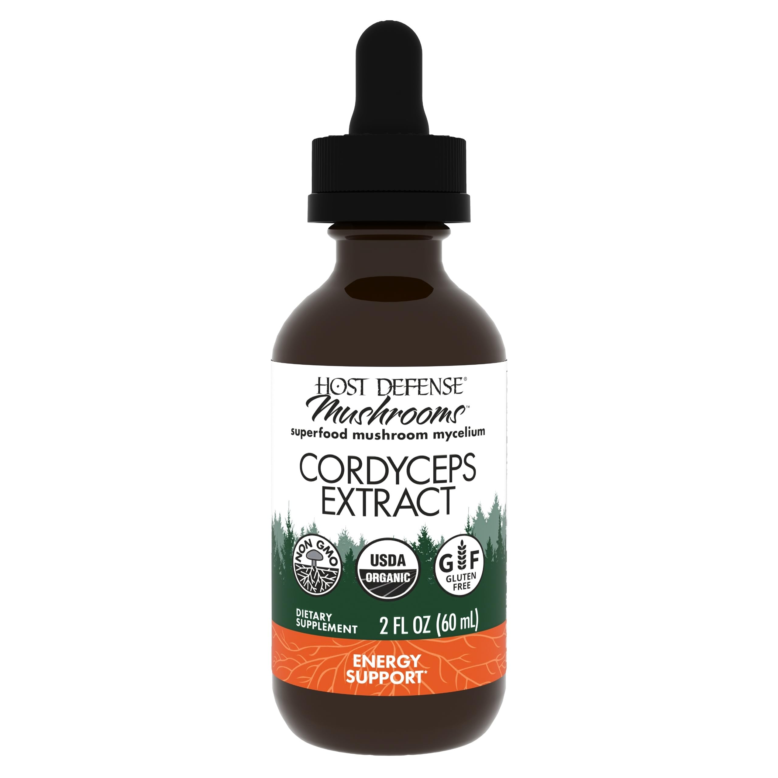 Host Defense Cordyceps extract bottle showing final product and branding for immune support potential