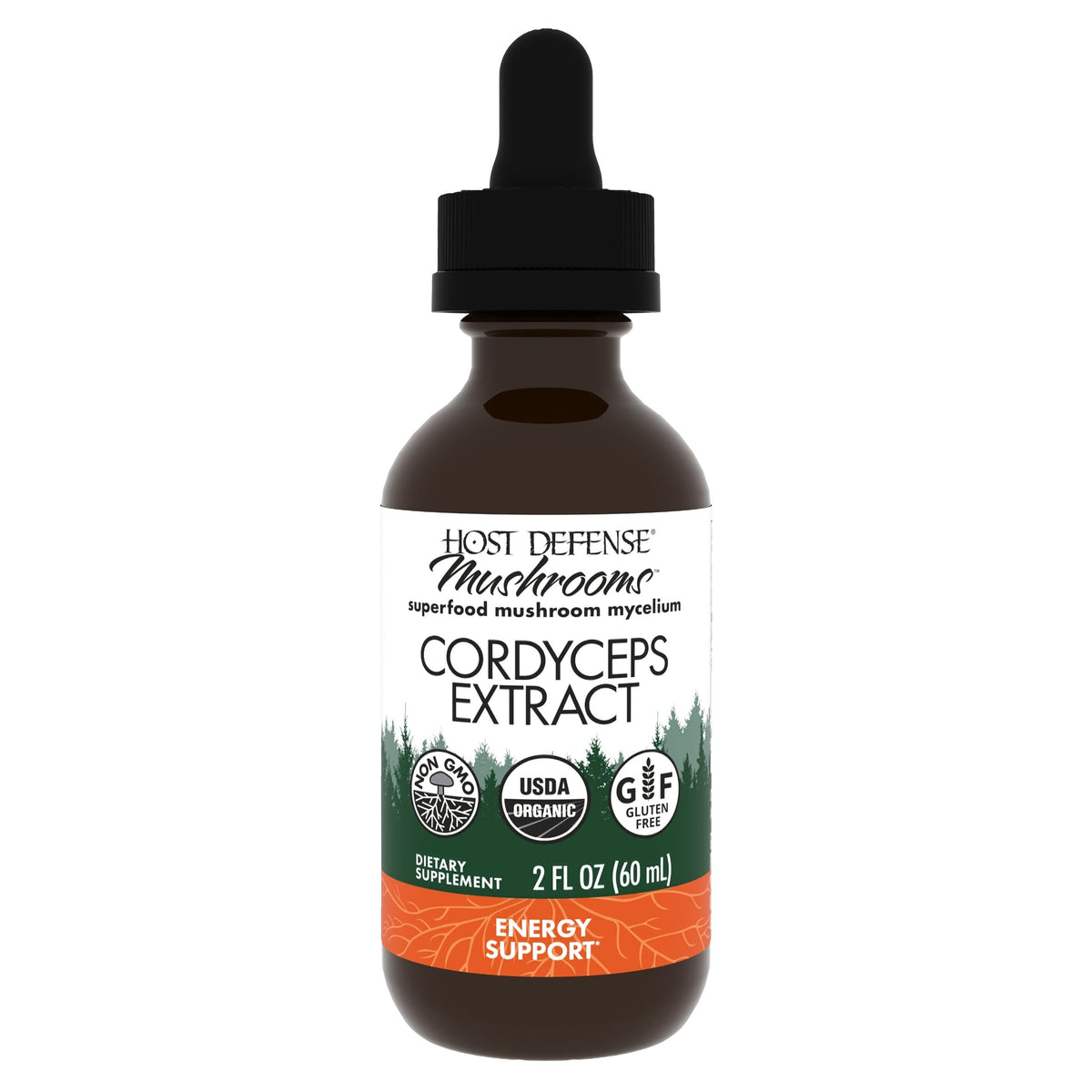 Host Defense Cordyceps extract bottle showing final product and branding for immune support potential