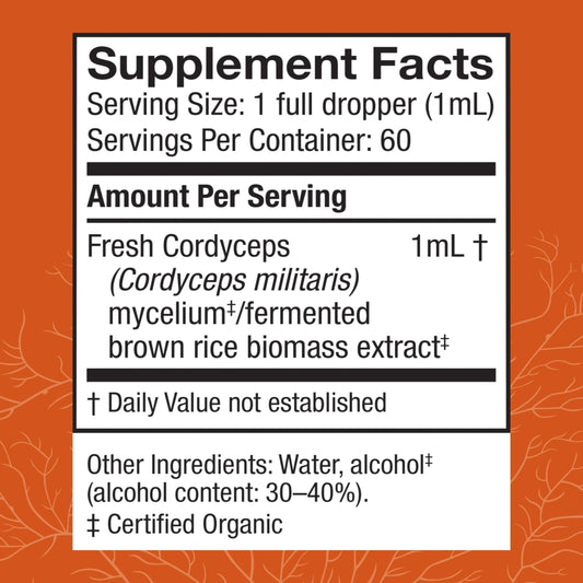 Dropper labeled Host Defense Cordyceps extract ready for daily dosing and energy support