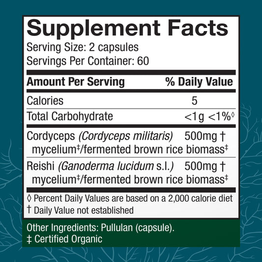 Closeup of Host Defense CordyChi capsules showing smooth, easy-to-swallow pills.