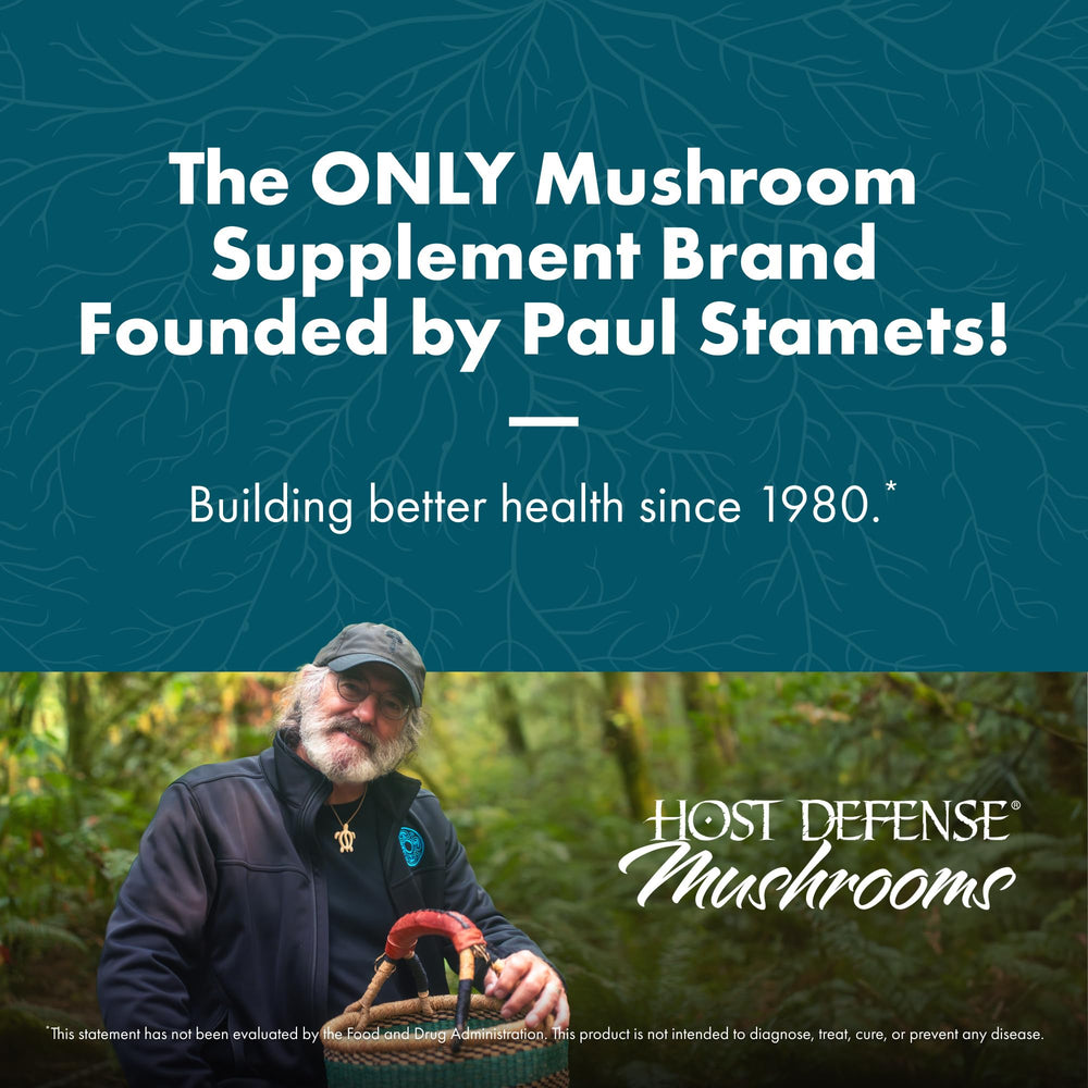 Host Defense CordyChi capsules highlight cordyceps and reishi mushrooms inside.